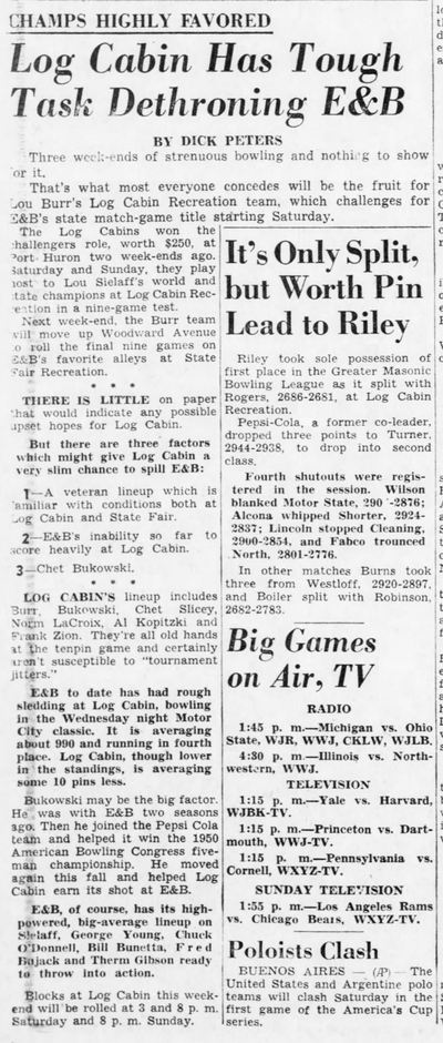 Log Cabin Bowling Lanes - Nov 25 1950 Article (newer photo)